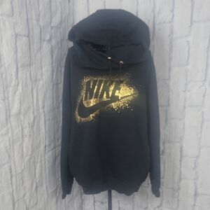 Nike Women's Turtleneck Black/Gold Pullover‎ Hoodie Medium